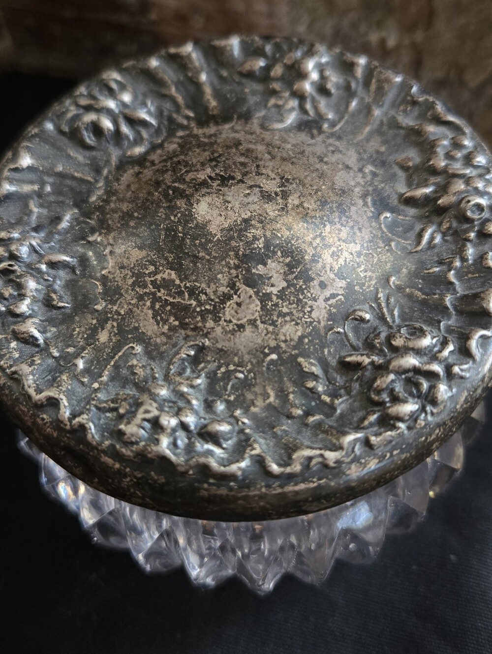 Antique Foster & Bailey Sterling Silver Cut Glass Dresser Jar 1890's (BIN 010)